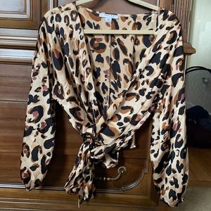 Cheetah print long sleeve wrap top